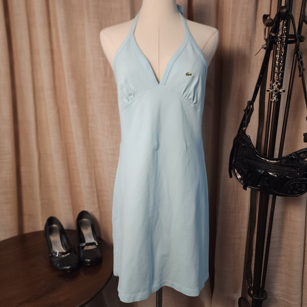 Lacoste Baby Blue Halter Dress 42 Y2K Pickleball Tennis Preppy Croc